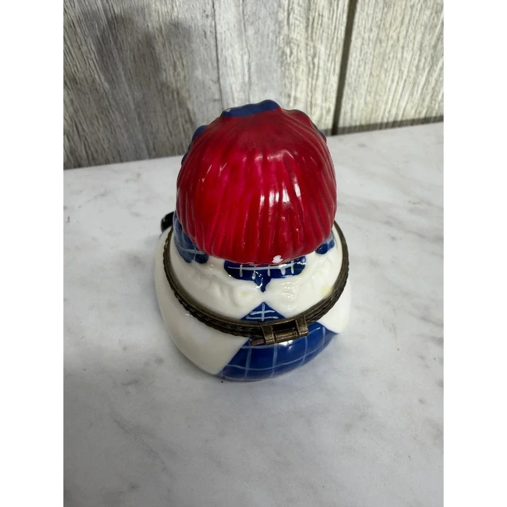 Vintage Raggedy Ann Ceramic Hinged Trinket Box Hand Painted Doll Jewelry Case